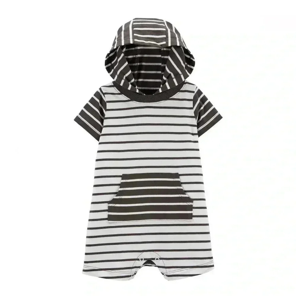 Carter’s - Boys Striped Hooded Romper (size 12 Months)